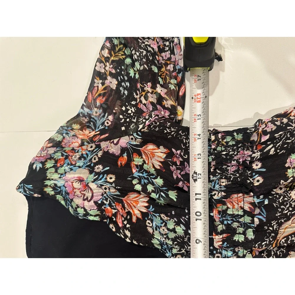 Free People Closer to the Heart Floral Chiffon Mini Dress Black Multi size XS - Picture 8 of 11